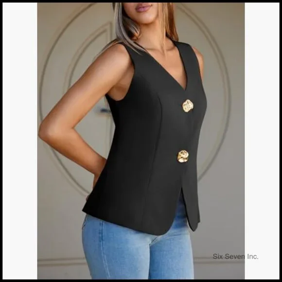 V-Neck Sleeveless Waistcoat Blazer Vest Wrinkle Resistant Business Casual